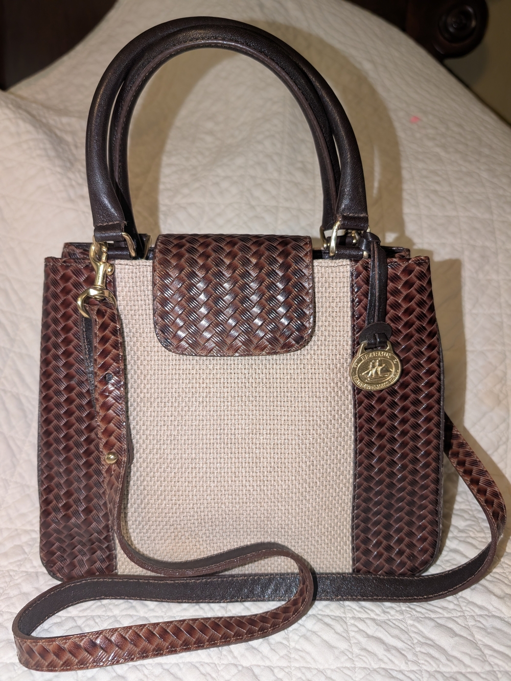 Woven Brown and Beige Brahmin Convertible Women’s Handbag